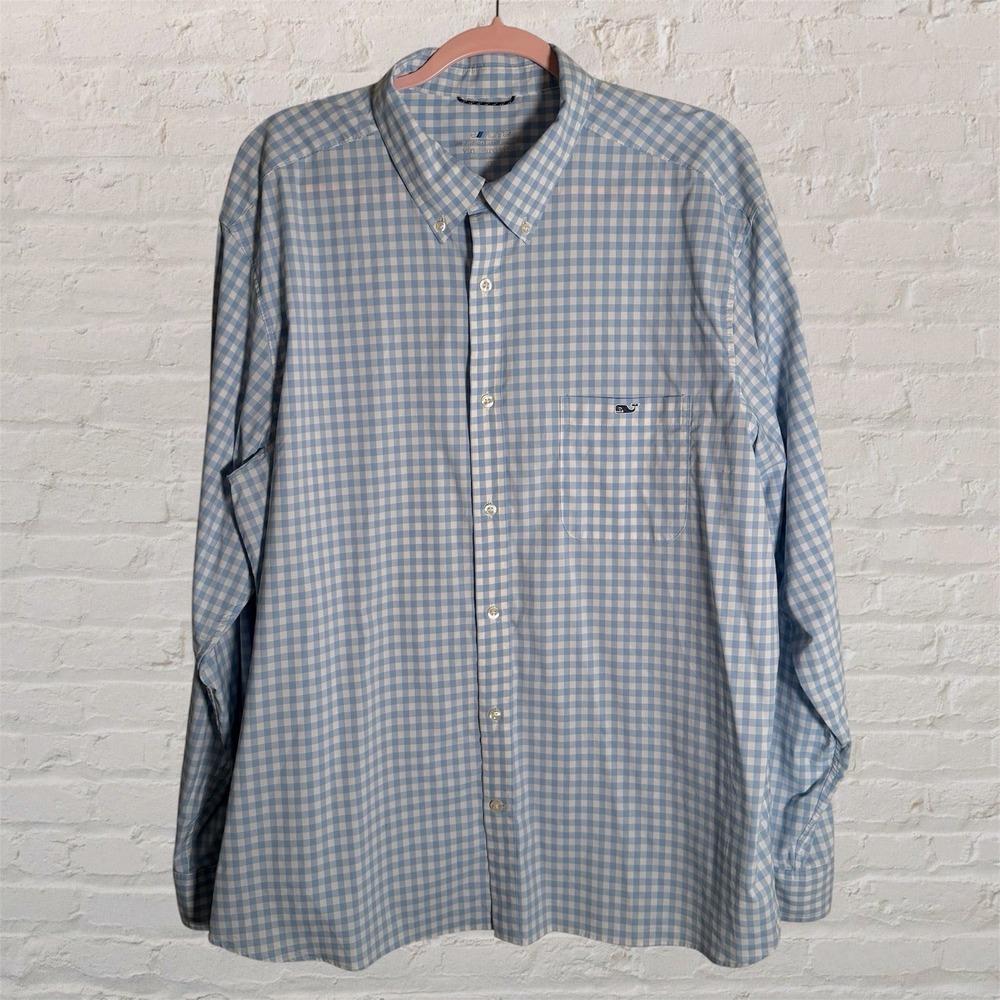 Vineyard Vines Mens XXL Blue Gingham Check On The Go Performance Button Up Shirt